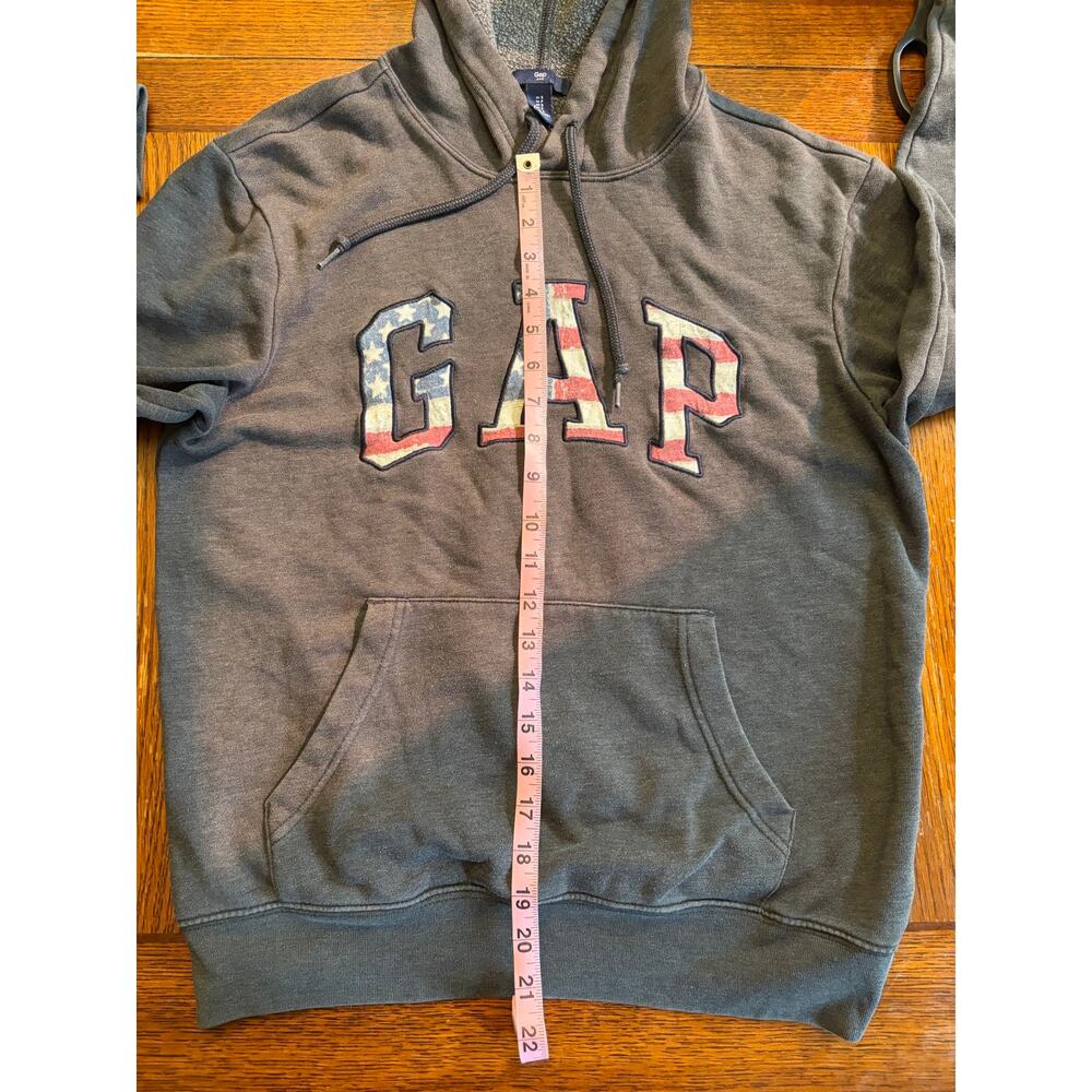 Vintage GAP American Flag Hoodie Gray Red White Patriotic Small - Picture 8 of 11